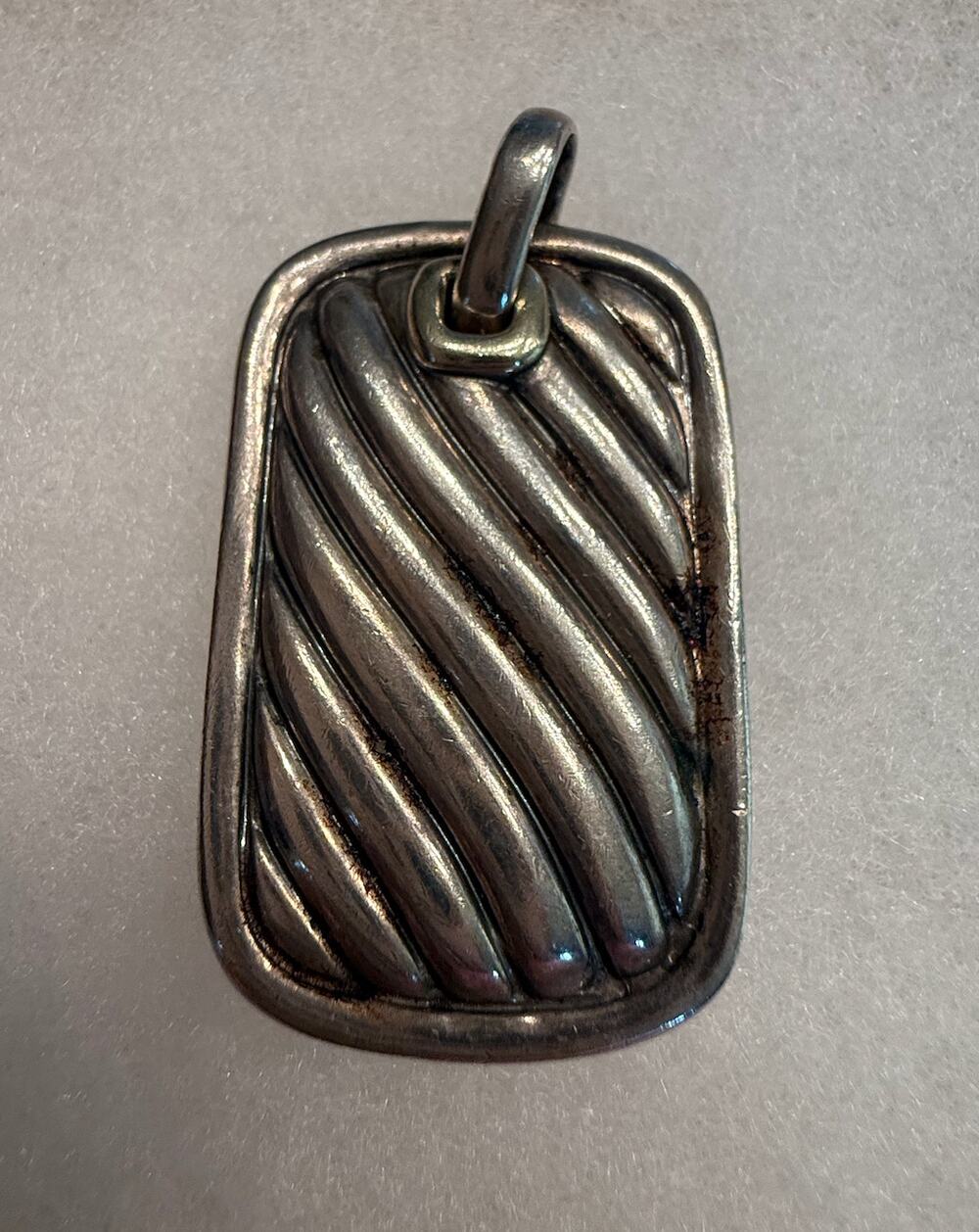 David Yurman Sterling Silver Reversible Sculpted Cable Waves Dog Tag Pendant